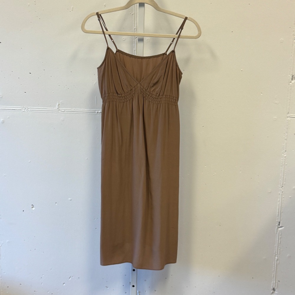 Twelfth Street by Cynthia Vincent Brown 100% Silk Smocked Slip Dress 6166 Small